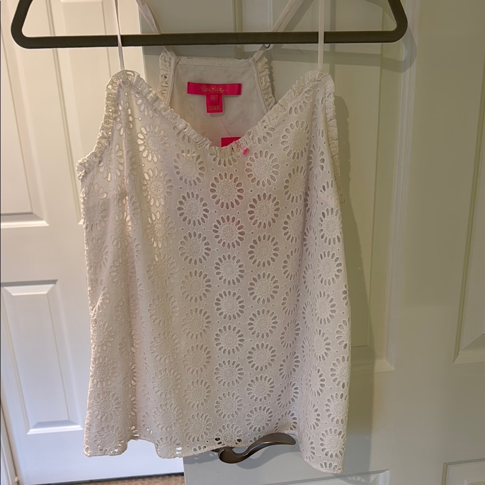 Lilly Pulitzer White Eyelet Spaghetti Strap Tank Top